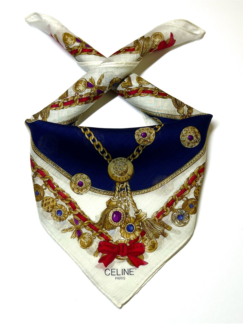 Navy & Cream Cotton Chain-Print Square Scarf